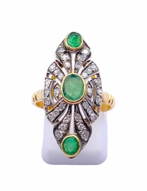 Bague Marquise Dentelle Bicolore Diamants & Emeraudes