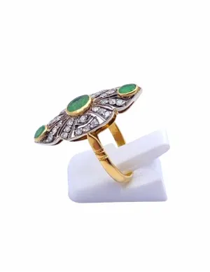Bague Marquise Dentelle Bicolore Diamants & Emeraudes 2