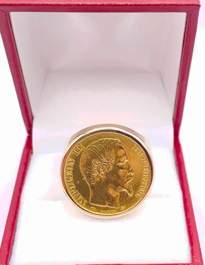 Chevalière Porte-Pièce Homme 20Fr Or Bicolore Rose et Jaune