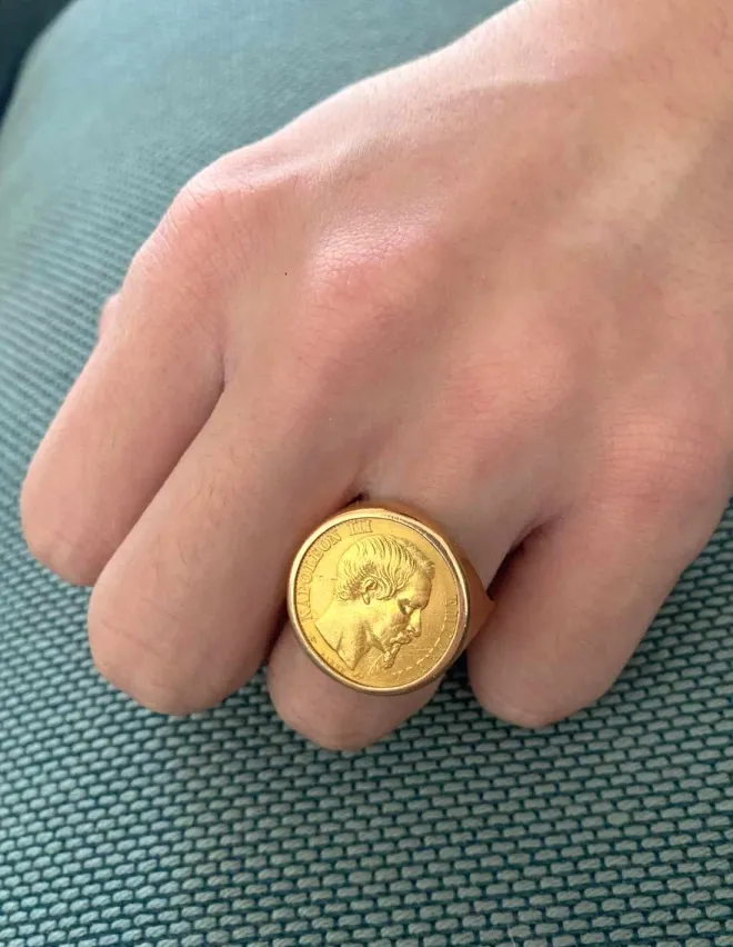 Chevalière Porte-Pièce Homme 20Fr Or Bicolore Rose et Jaune