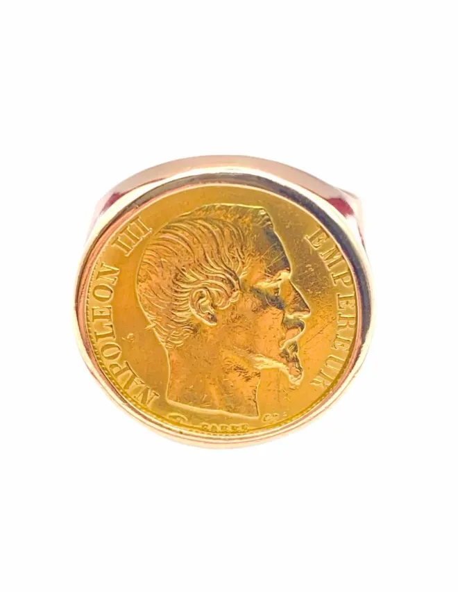 Chevalière Porte-Pièce Homme 20Fr Or Bicolore Rose et Jaune
