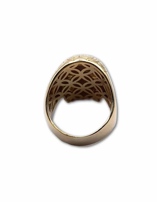 Bague Chevalière Tête de Mort Or Jaune & Rubis