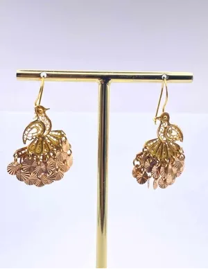 Boucles d' Oreilles Oiseaux à Pendeloques Or Jaune et Rose 2