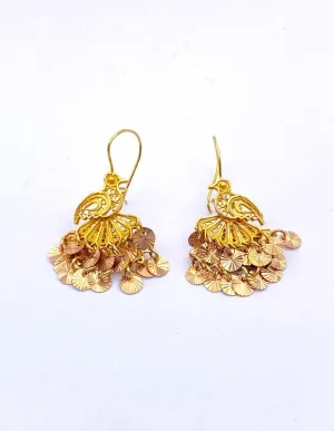 Boucles d' Oreilles Oiseaux à Pendeloques Or Jaune et Rose