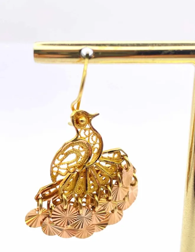 Boucles d' Oreilles Oiseaux à Pendeloques Or Jaune et Rose