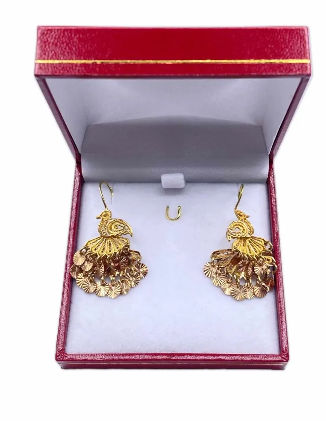 Boucles d' Oreilles Oiseaux à Pendeloques Or Jaune et Rose