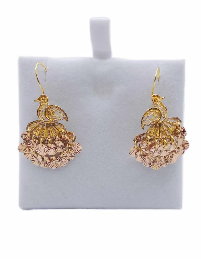 Boucles d' Oreilles Oiseaux à Pendeloques Or Jaune et Rose