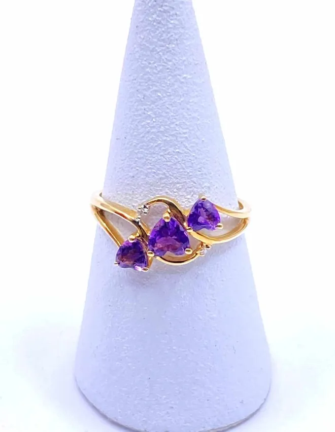 Bague Or Jaune 18K Améthystes et Diamants