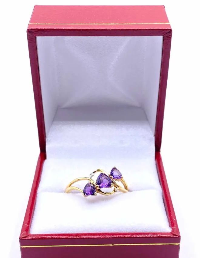Bague Or Jaune 18K Améthystes et Diamants