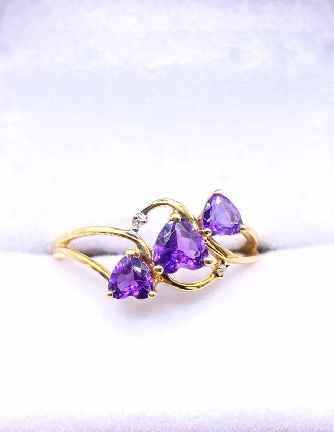 Bague Or Jaune 18K Améthystes et Diamants