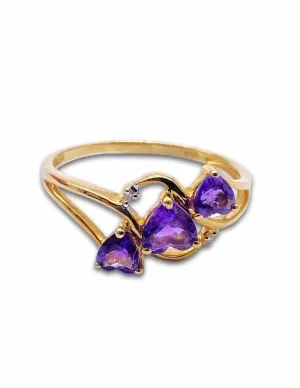 Bague Or Jaune 18K Améthystes et Diamants