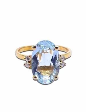 Bague Or Jaune 18k Aigue Marine & Diamants