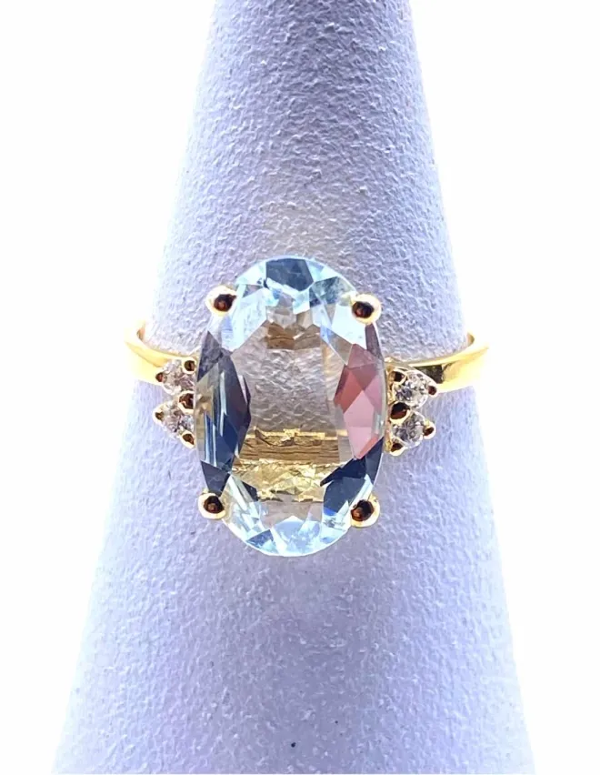 Bague Or Jaune 18k Aigue Marine & Diamants