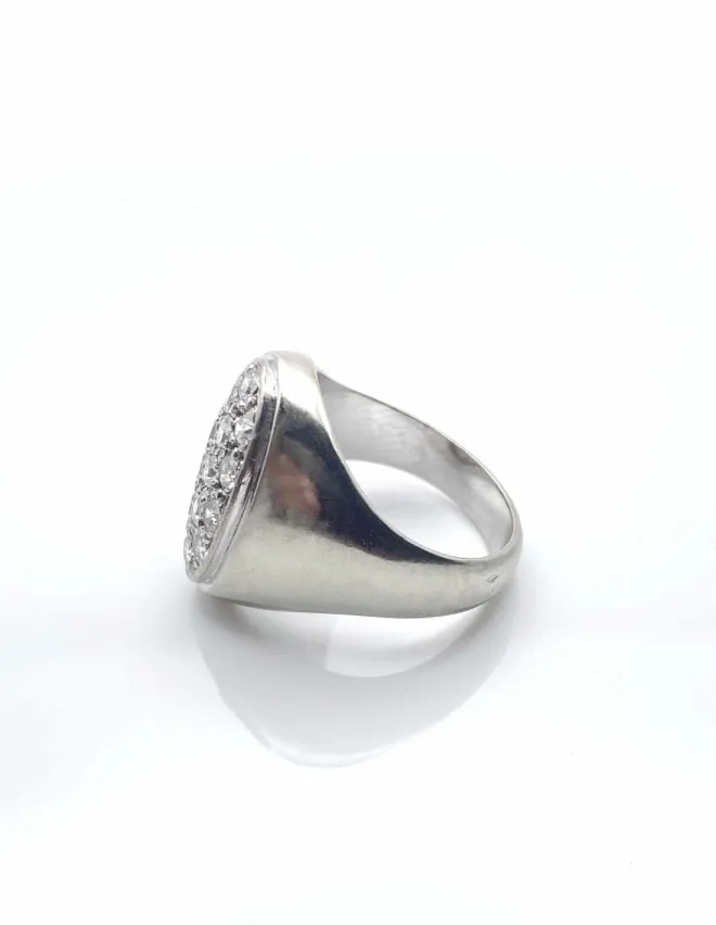 Chevalière Or Blanc 18K & Diamants