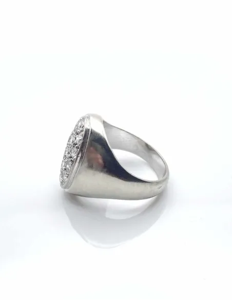 Chevalière Or Blanc 18K & Diamants