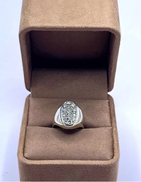 Chevalière Or Blanc 18K & Diamants