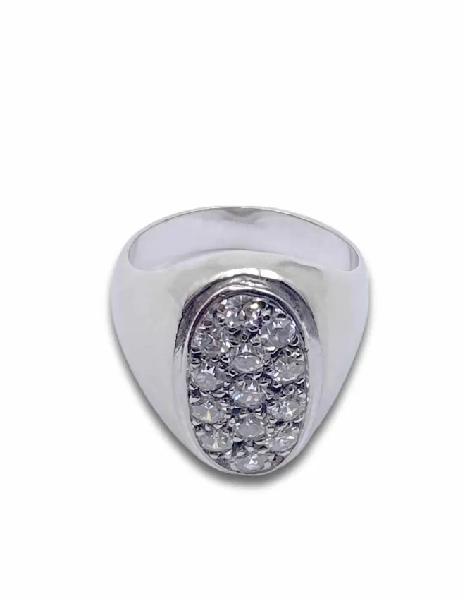 Chevalière Or Blanc 18K & Diamants