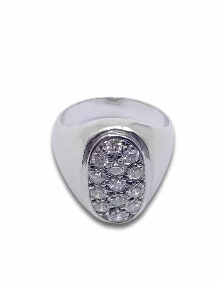 Chevalière Or Blanc 18K & Diamants