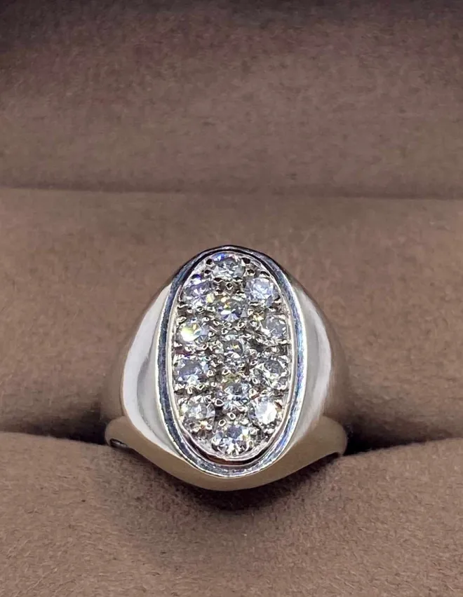 Chevalière Or Blanc 18K & Diamants