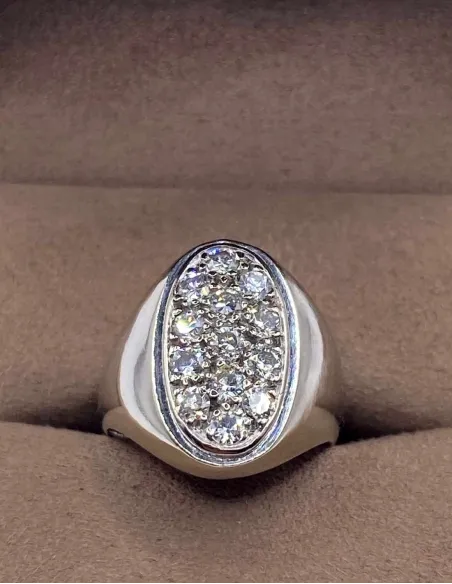 Chevalière Or Blanc 18K & Diamants