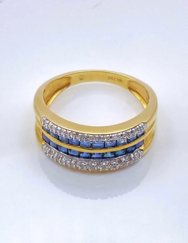 Bague Or Jaune 18K Saphirs & Diamants