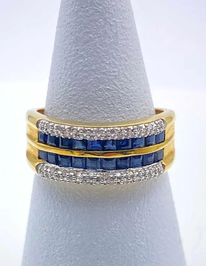 Bague Or Jaune 18K Saphirs & Diamants