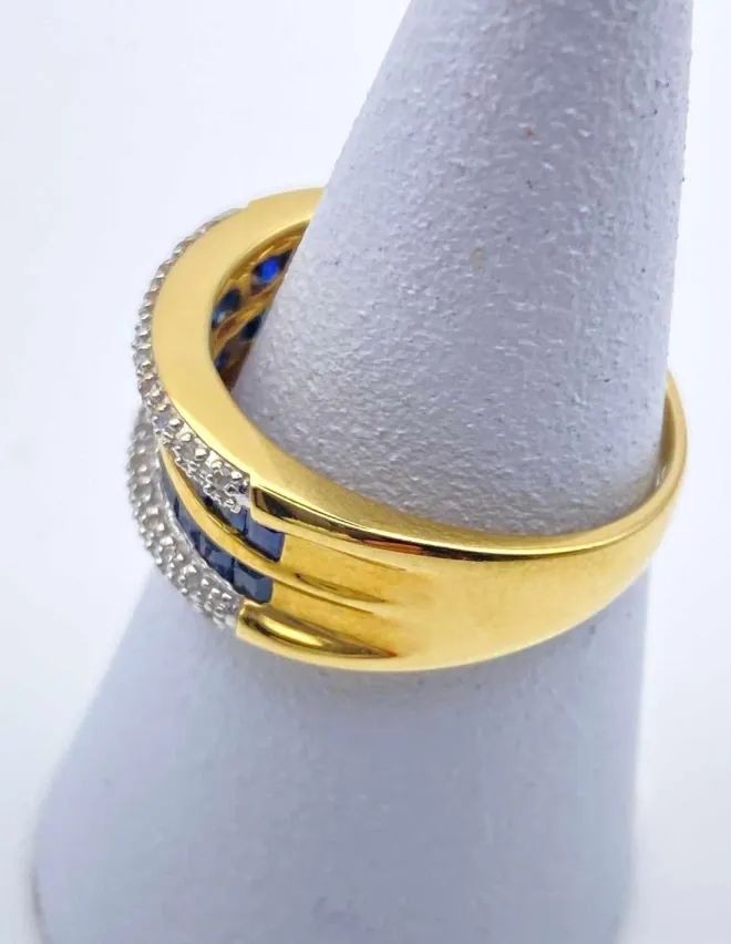 Bague Or Jaune 18K Saphirs & Diamants