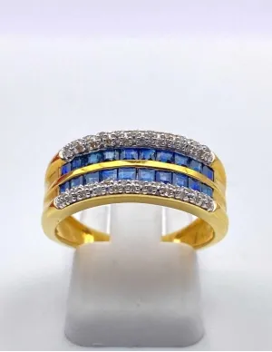 Bague Or Jaune 18K Saphirs & Diamants