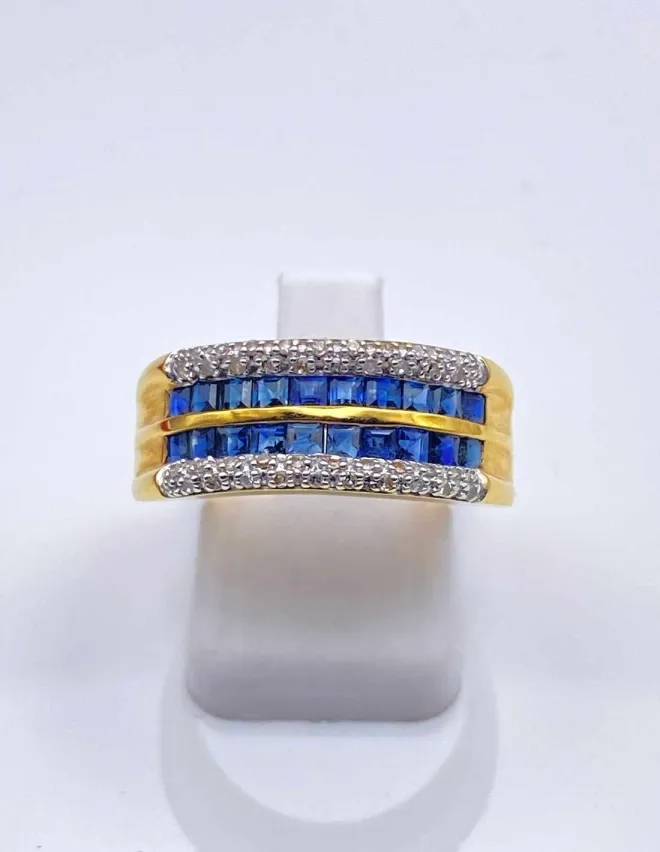 Bague Or Jaune 18K Saphirs & Diamants