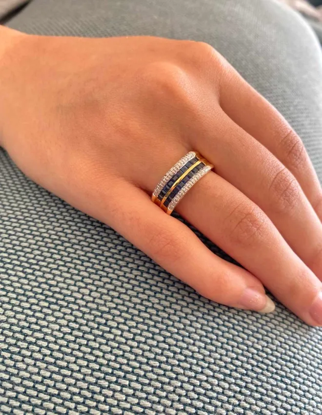 Bague Or Jaune 18K Saphirs & Diamants