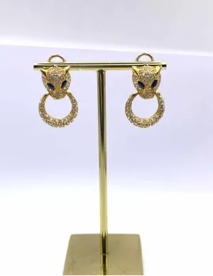 Boucles d'Oreilles Léopard Or Jaune, Saphirs & Zircons 2