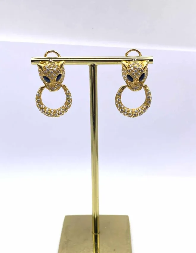 Boucles d'Oreilles Léopard Or Jaune, Saphirs & Zircons