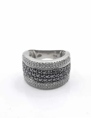 Bague Or Blanc Demi-tour Pavage Diamants Bicolores