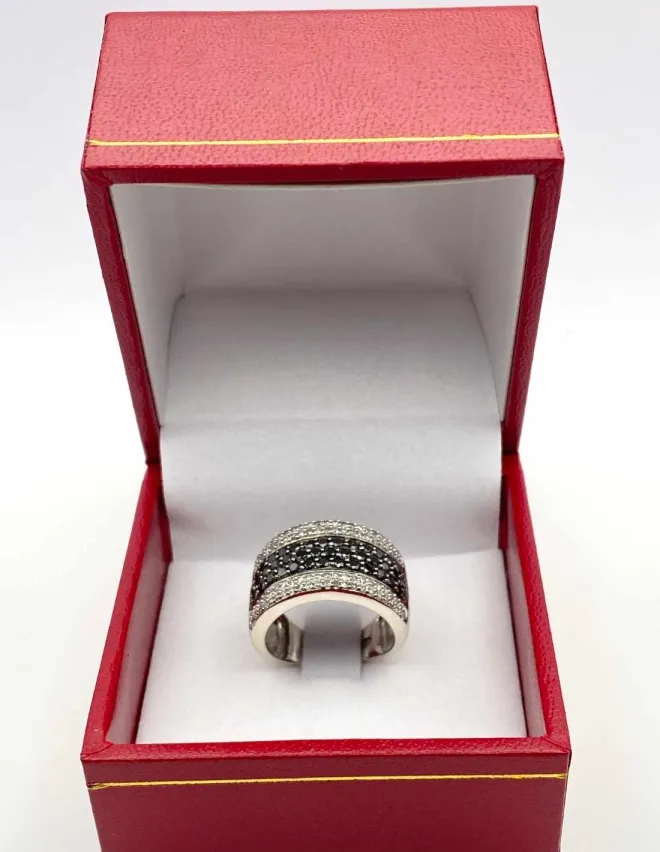 Bague Or Blanc Demi-tour Pavage Diamants Bicolores