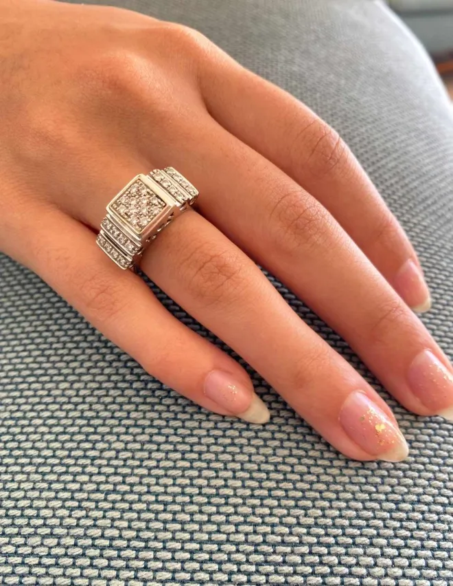 Bague Tank Or Blanc 18k Pavée Diamants