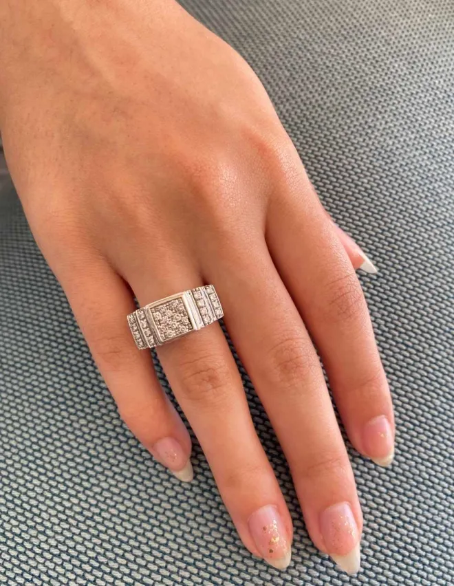 Bague Tank Or Blanc 18k Pavée Diamants
