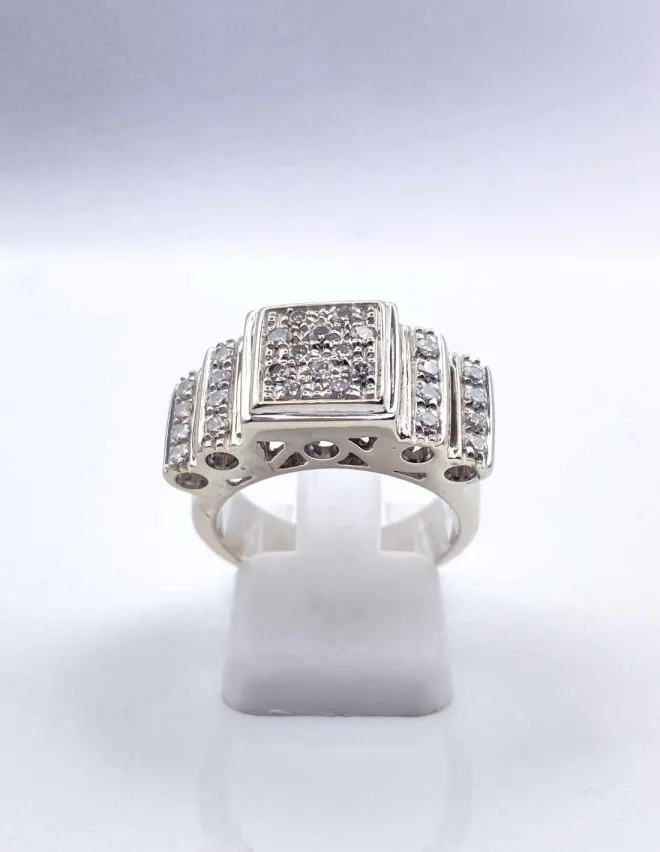 Bague Tank Or Blanc 18k Pavée Diamants