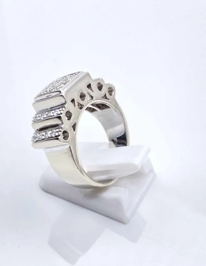 Bague Tank Or Blanc 18k Pavée Diamants