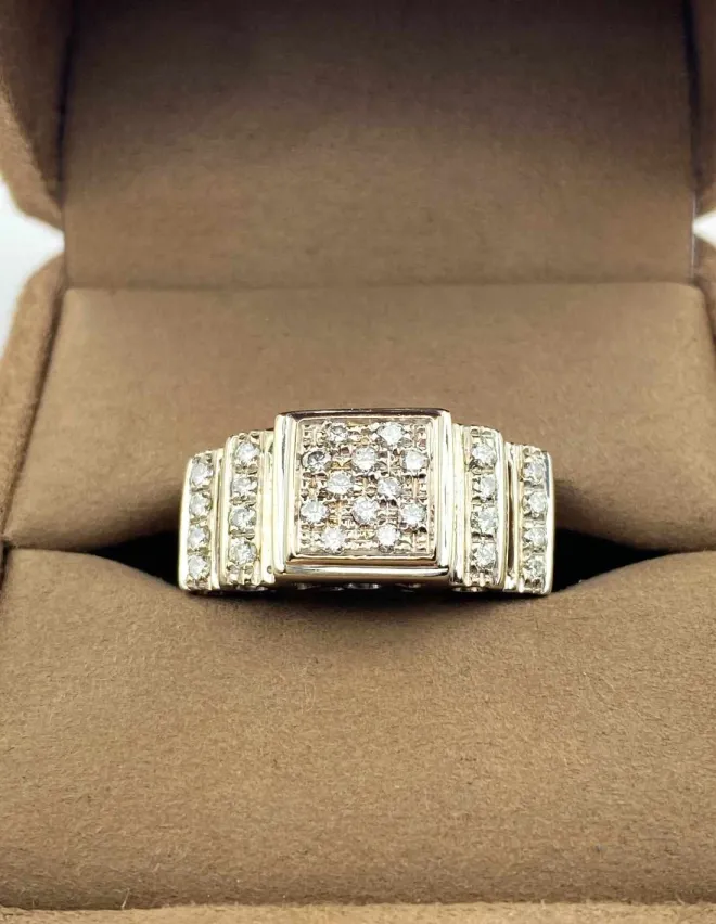 Bague Tank Or Blanc 18k Pavée Diamants