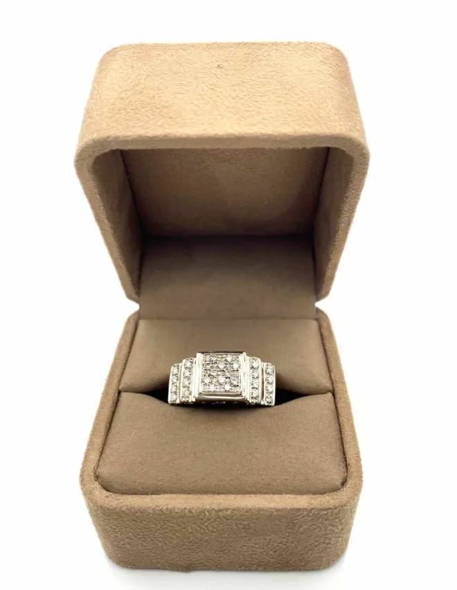Bague Tank Or Blanc 18k Pavée Diamants