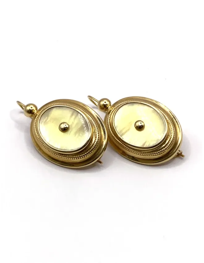 Superbe Paire de Boucles d'Oreilles Or et Nacre Style Antillais