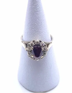 Bague Vintage Or Blanc Grenat & Diamants 2