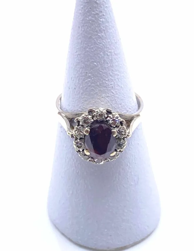 Bague Vintage Or Blanc Grenat & Diamants