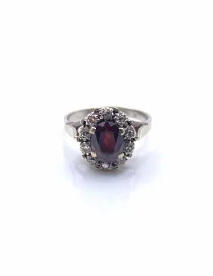 Bague Vintage Or Blanc Grenat & Diamants