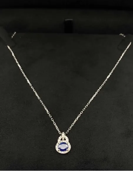 Collier Or Blanc 18k Saphir & Diamants