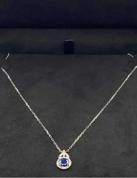 Collier Or Blanc 18k Saphir & Diamants