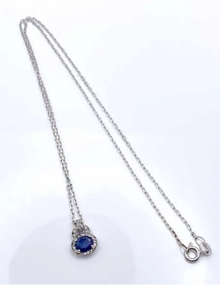 Collier Or Blanc 18k Saphir & Diamants
