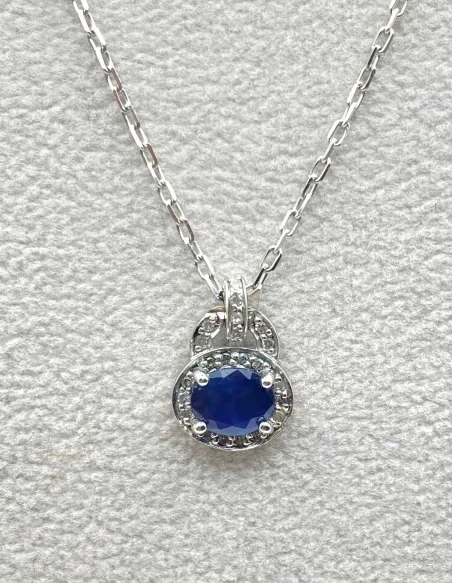Collier Or Blanc 18k Saphir & Diamants