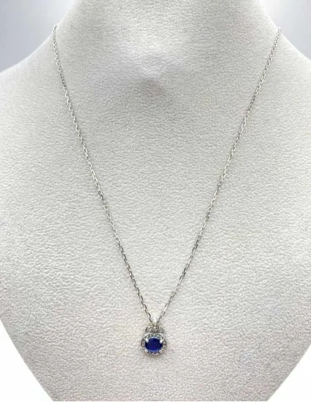 Collier Or Blanc 18k Saphir & Diamants