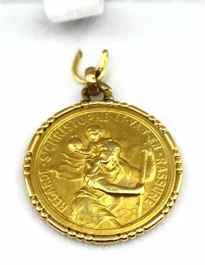 Médaille Vintage Or Jaune Saint Christophe